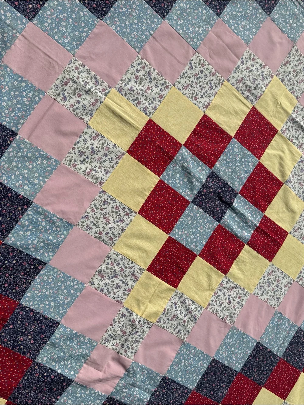 Handmade Patchwork Around the World 77x94 Quilt TOPPER and Two Shams